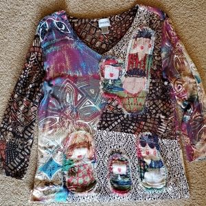 UNIQUE CHICO'S EMBELLISHED APPLIQUÉ TOP